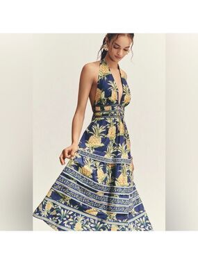 Farm Rio Delicate Pineapple Midi Dress